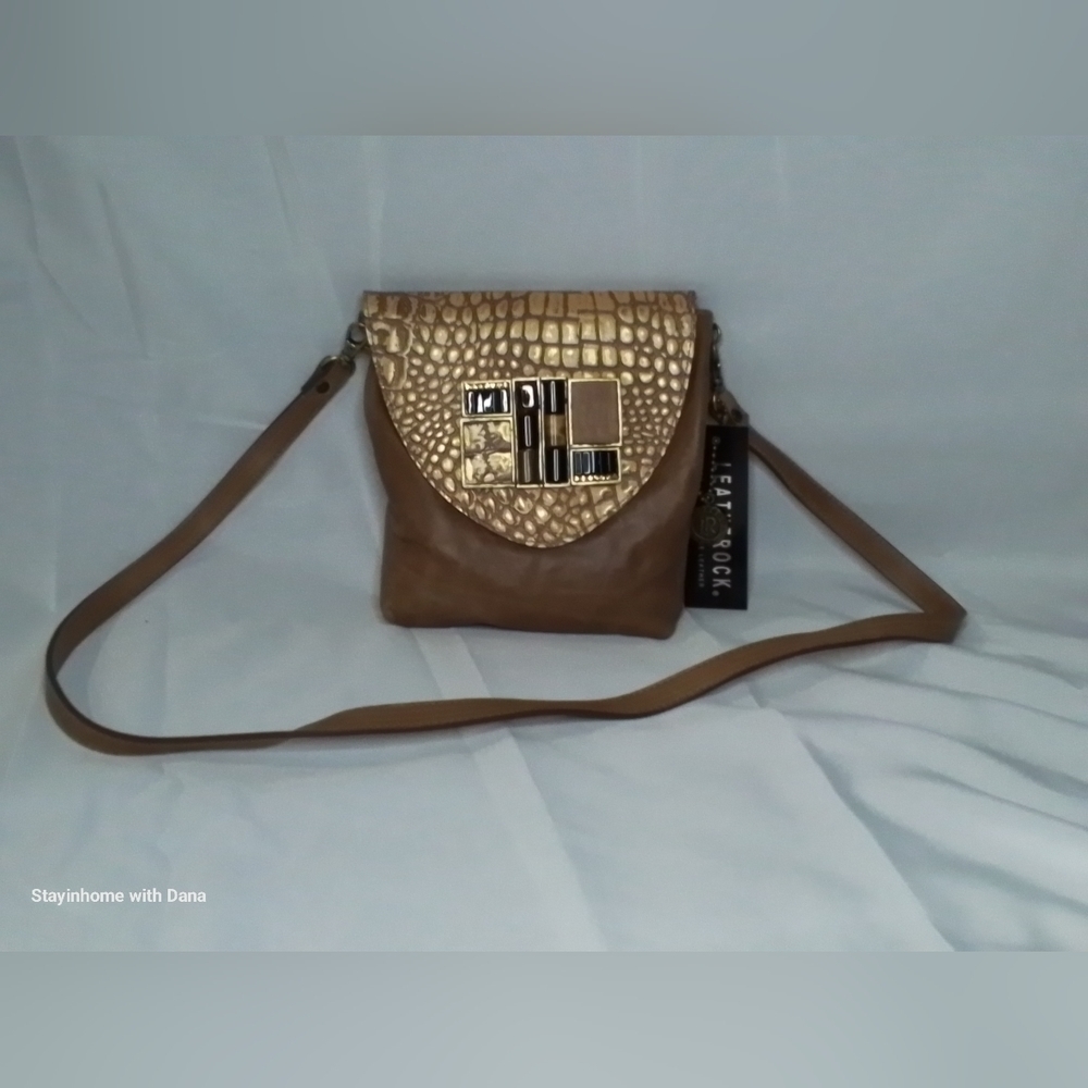 Nwt Leatherock Genuine Leather Croco Embossed W/ STONES CROSSBODY Purse BAG